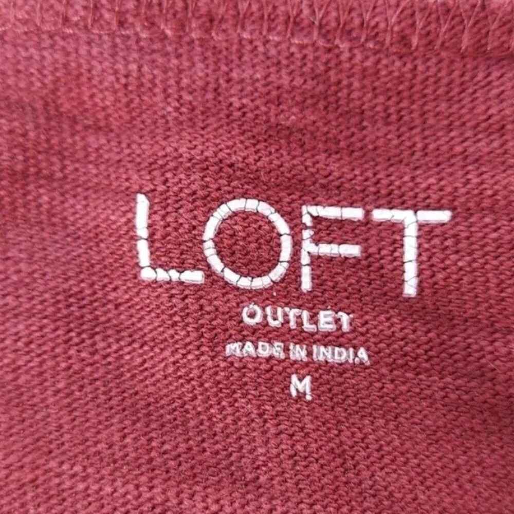 LOFT Burgundy Blouse with Polka Dot Trim - Picture 3 of 5
